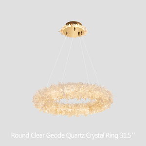 Cervine Round Clear Geode Quartz Crystal Ring Chandelier 24" - Zonesus