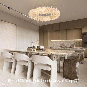 Cervine Round Clear Geode Quartz Crystal Ring Chandelier 24" - Zonesus