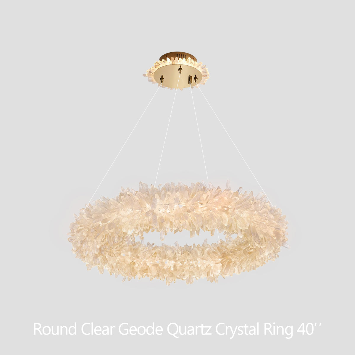 Cervine Round Clear Geode Quartz Crystal Ring Chandelier 24" - Zonesus