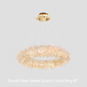 Cervine Round Clear Geode Quartz Crystal Ring Chandelier 24" - Zonesus