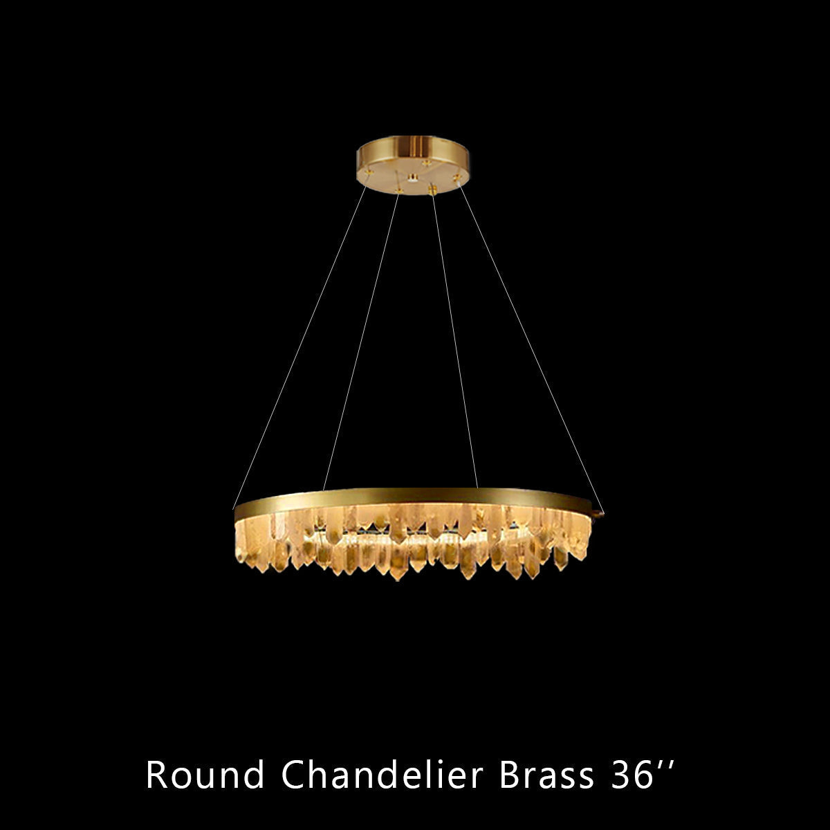 Cervine Round Brass & Clear Geode Quartz Crystal Chandelier 36" - Zonesus