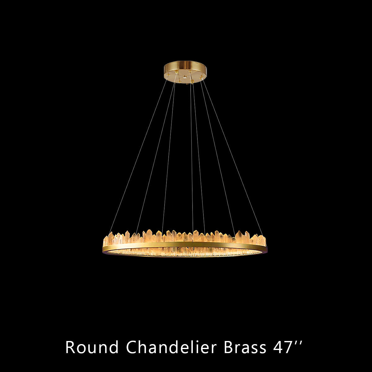Cervine Round Brass & Clear Geode Quartz Crystal Chandelier 36" - Zonesus