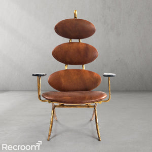 Thaddeo High Back Brown Leather Lounge Accent Chair - Zonesus