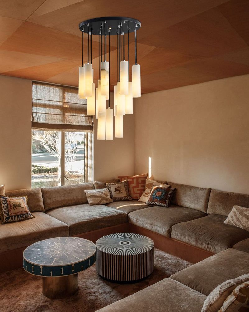 Modern Cluster Dome Ceiling Cylinder Alabaster Pendant Lighting for Living Foyer