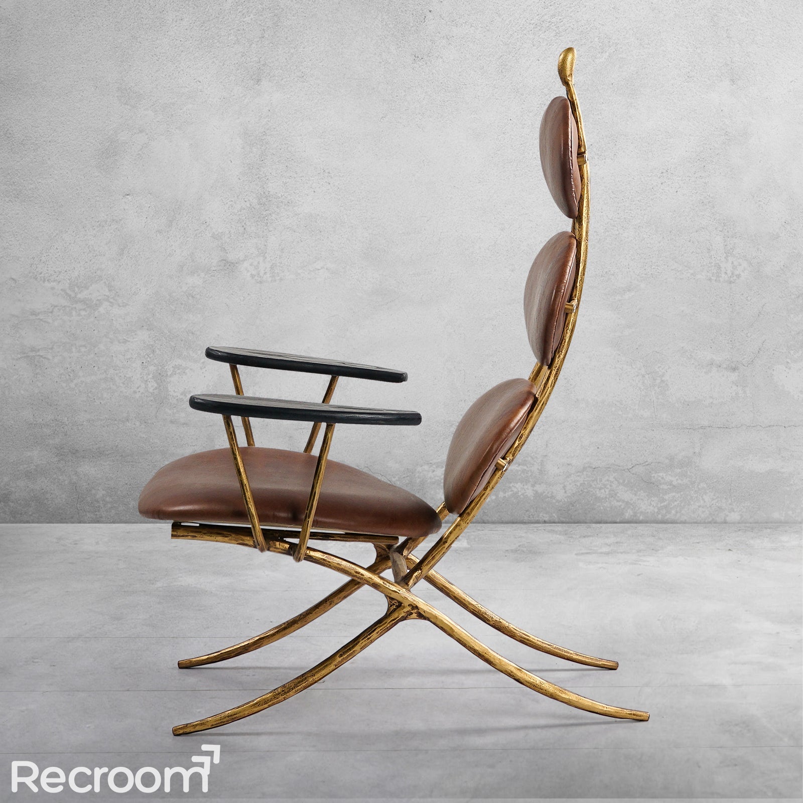 Thaddeo High Back Brown Leather Lounge Accent Chair - Zonesus