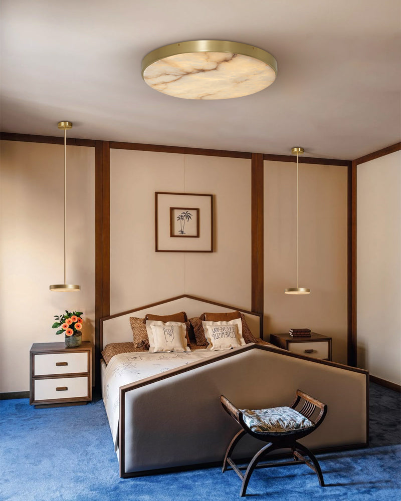 Modern Brass/Black Disc Alabaster Anvers Flush Mount Ceiling Light for Bedroom