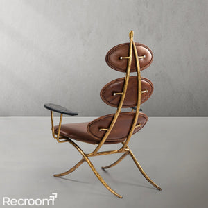 Thaddeo High Back Brown Leather Lounge Accent Chair - Zonesus