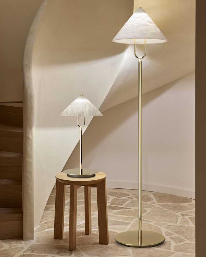 Fuji Aluminum Golden Rod LED Cone Alabaster High Floor Lamp H 55"
