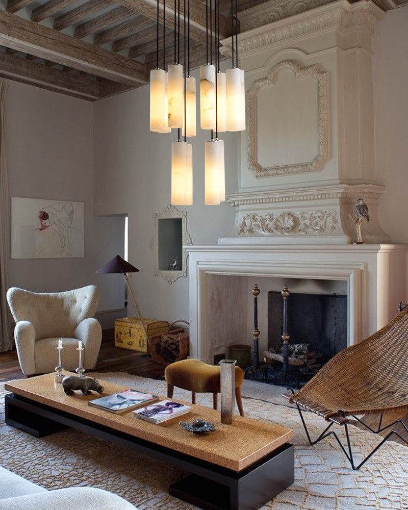 Elegant Lighting Linear Nature Stone 2" Wide Alabaster Chandelier Black Indoor Lighting