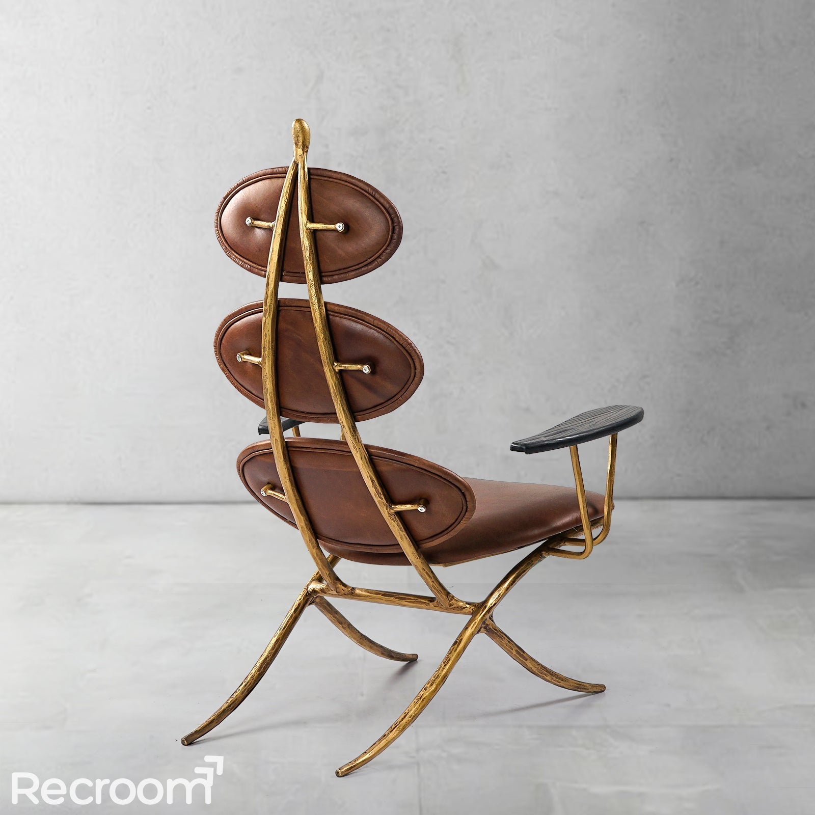 Thaddeo High Back Brown Leather Lounge Accent Chair - Zonesus