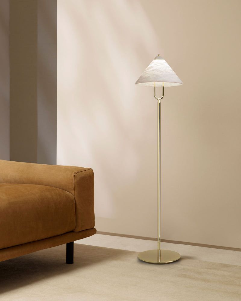 Fuji Aluminum Golden Rod LED Cone Alabaster High Floor Lamp H 55"