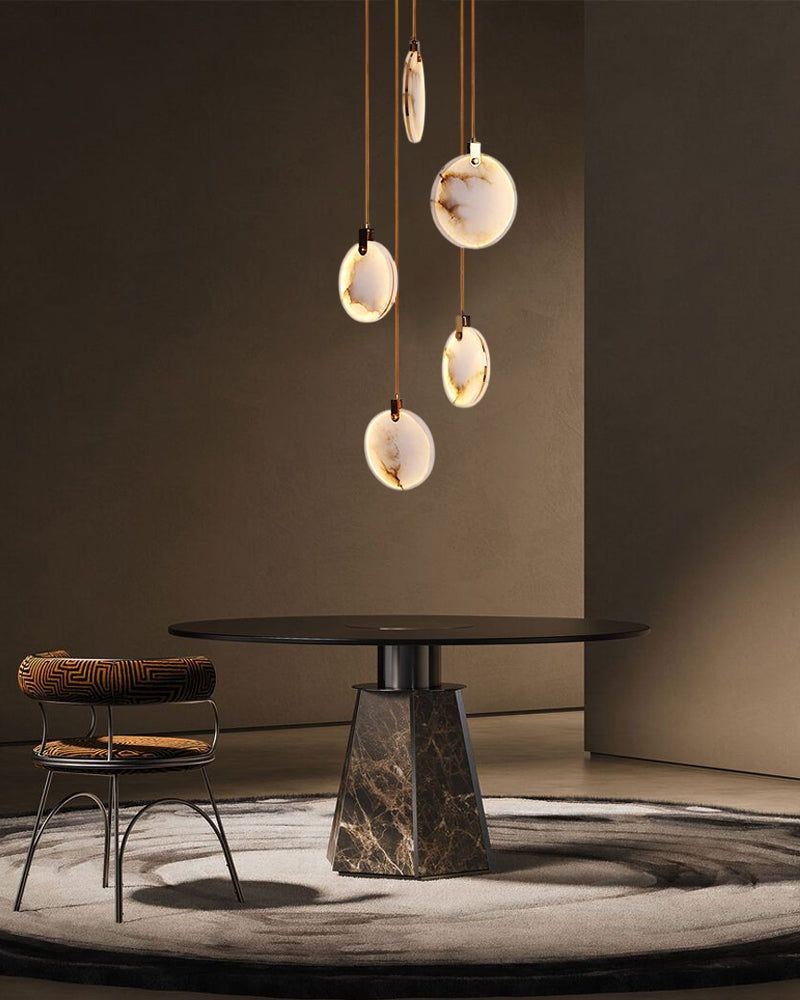 Cluster Spanish Marble Round Pendants Staircase Chandeliers Lighting Brass Finished