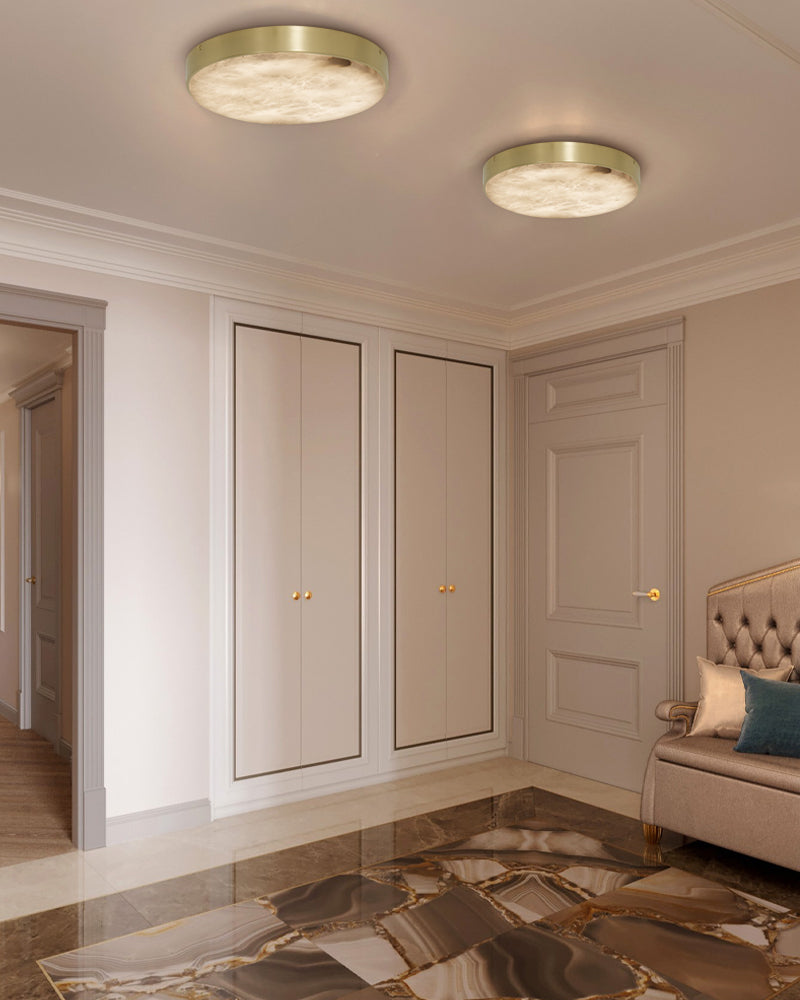 Modern Brass/Black Disc Alabaster Anvers Flush Mount Ceiling Light for Bedroom