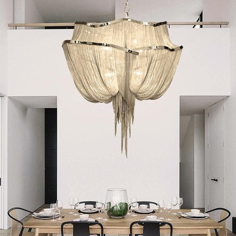 Alisa Luxury Double-Layer Aluminum Chain Tassel Chandelier - Zonesus