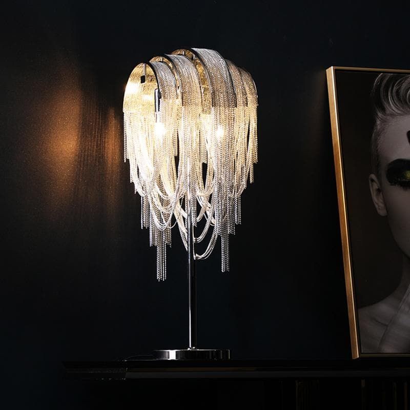Alisa Luxury Hardware Aluminum Chain Tassel Table Lamp - Zonesus