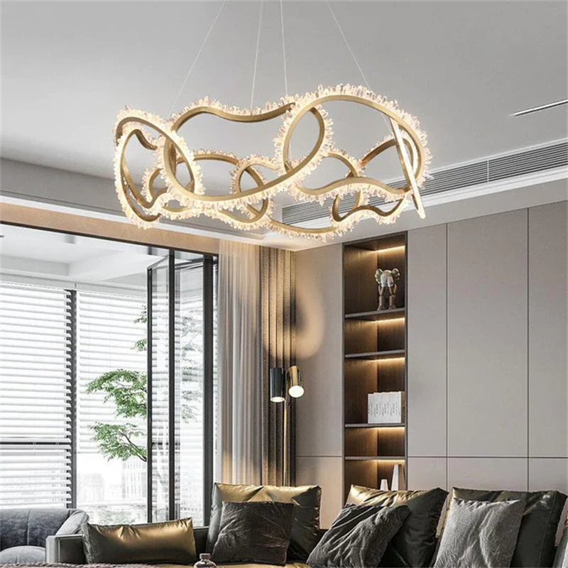 Cervine Rock Crystal Multi Ring Chandelier - Zonesus