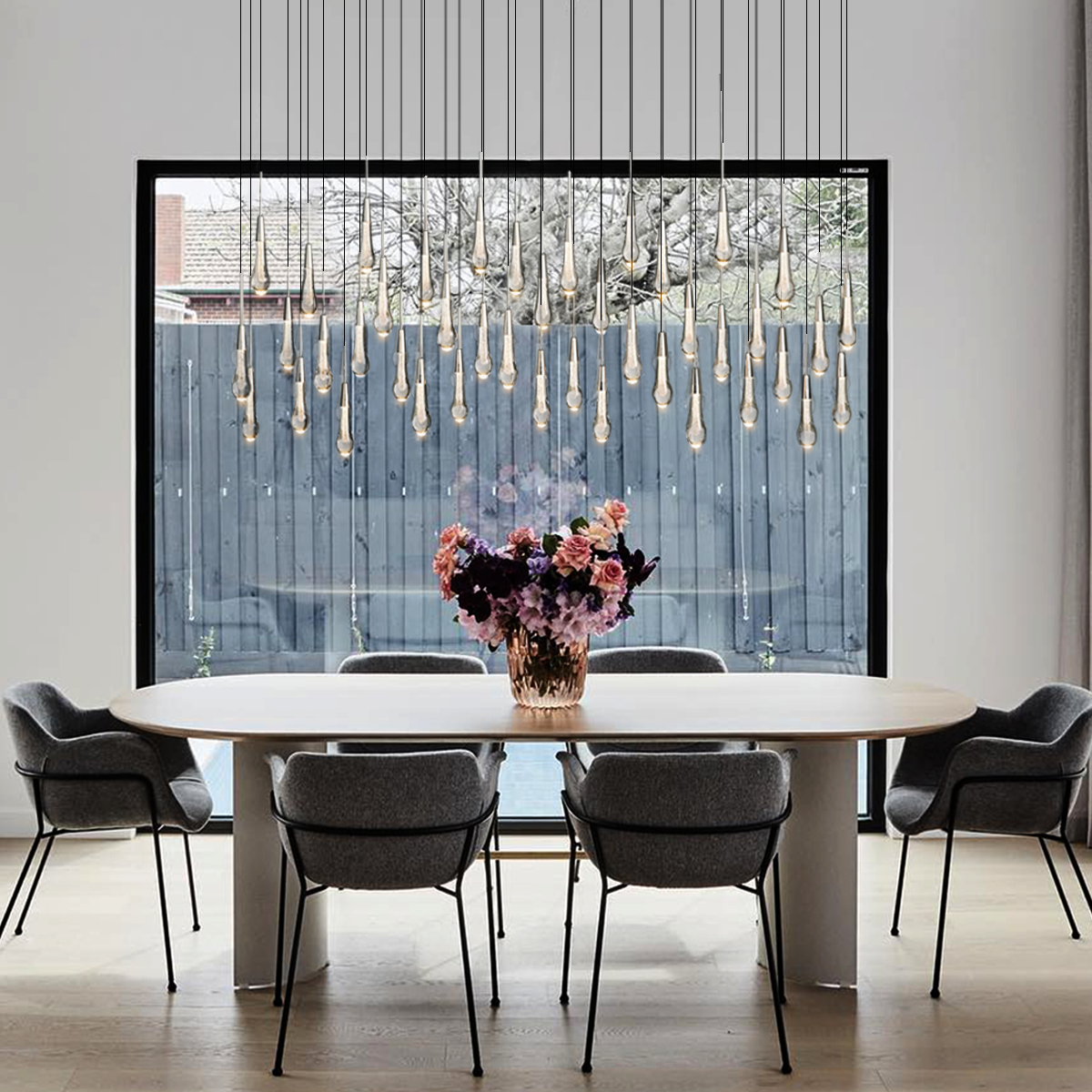 Solitaire Crystal Linear Chandelier 37" 50" 60'' 70" 87" 120''W - Zonesus