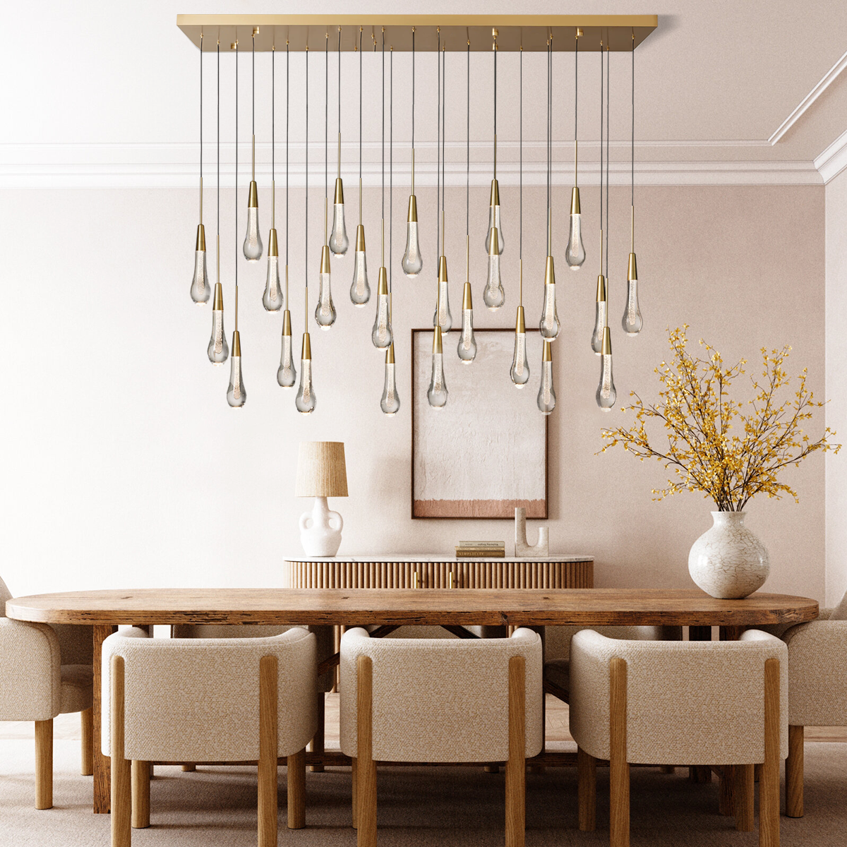 Solitaire Crystal Linear Chandelier 37" 50" 60'' 70" 87" 120''W - Zonesus
