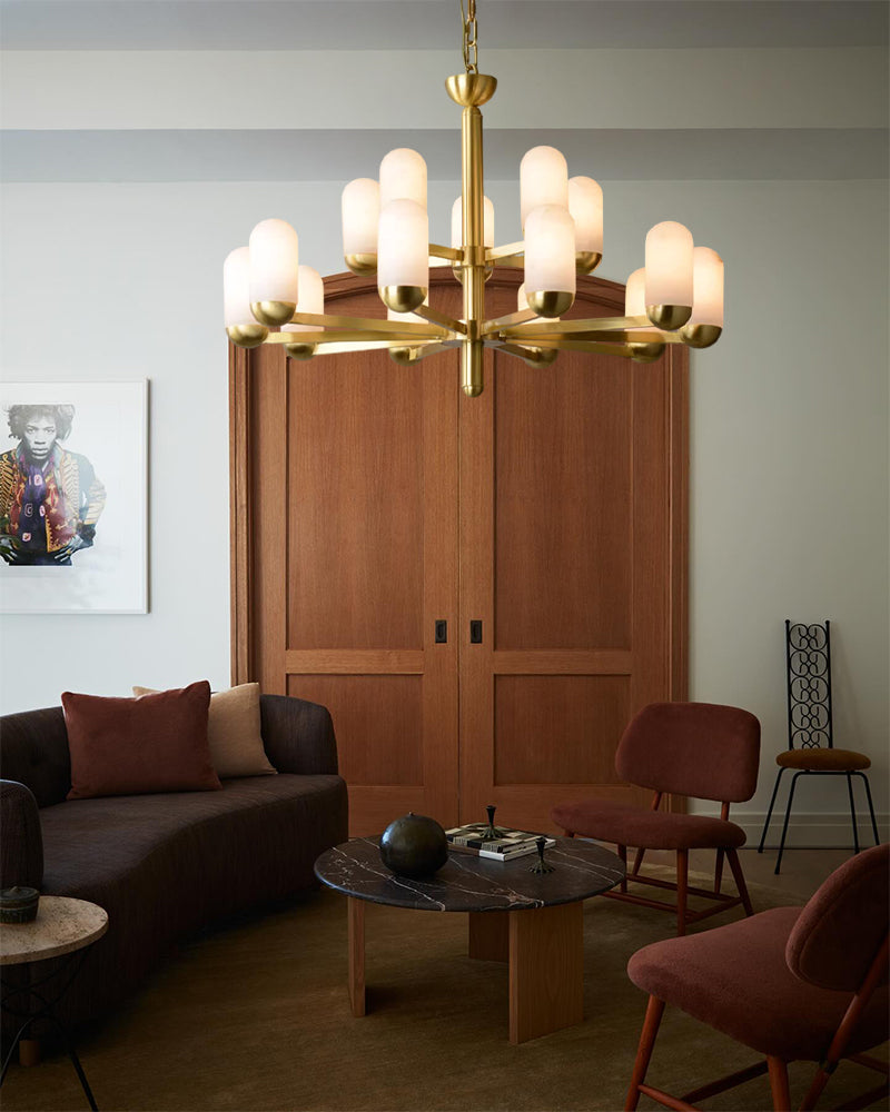1/6/8/15 lights Small Alabaster Luxury Moonshade Brass Chandelier for dining room
