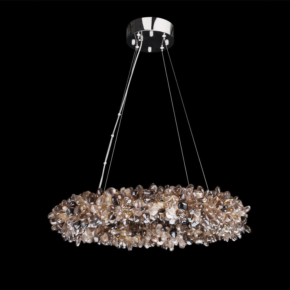 Cervine Multiple Size Modern Smoky Rock Crystal Halo LED Chandelier Pendant Light - Zonesus