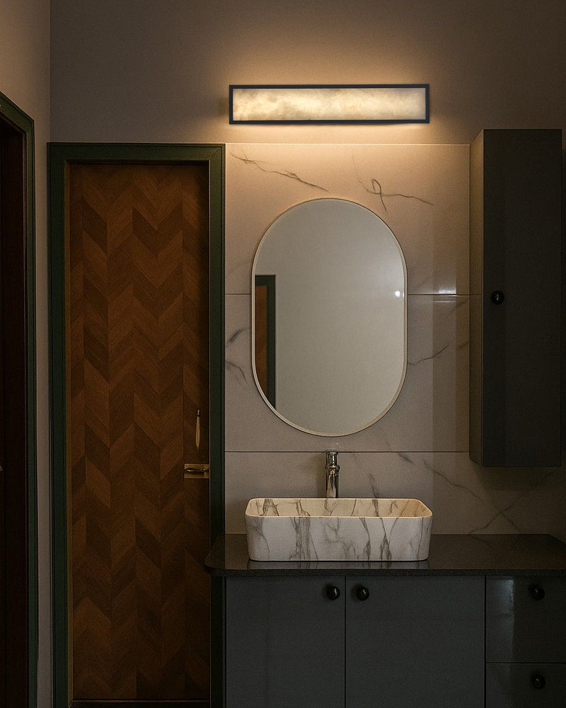 Brass/Black Metalwork LED Bathroom Vanity Sconce Marble Shade Geometric Wall Light Fixtures