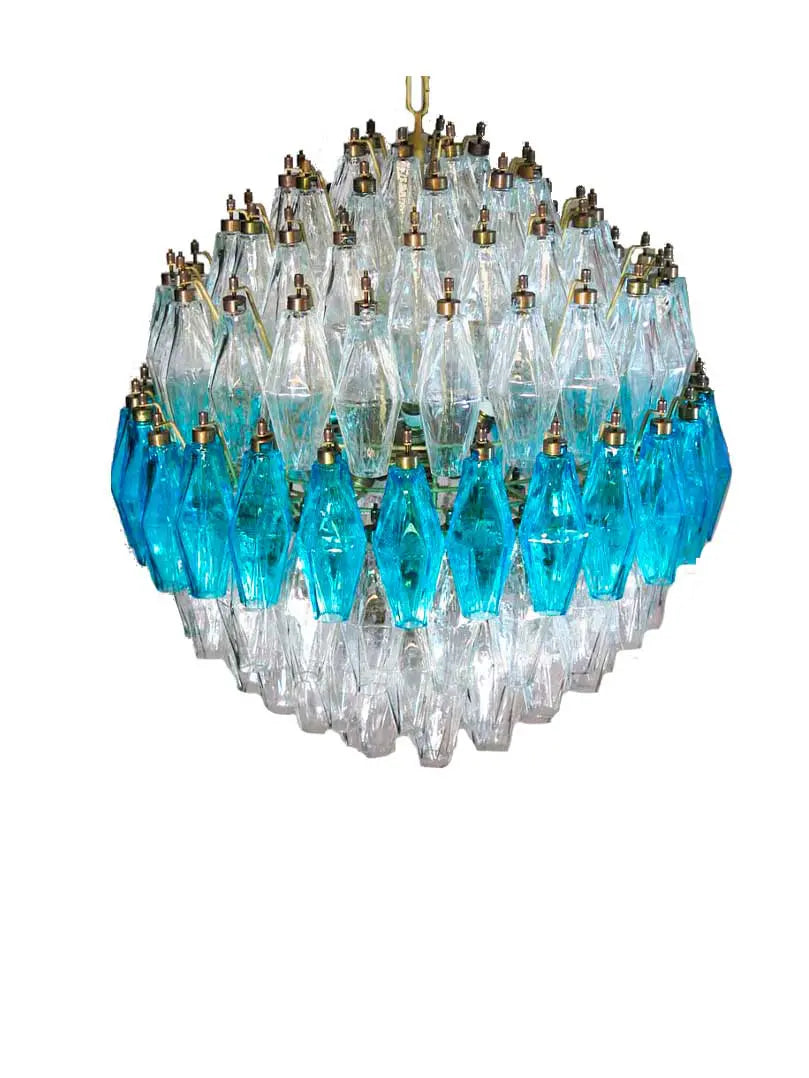 Murano Chandelier – Poliedri – 140 glass – Transparent/Blue - Zonesus