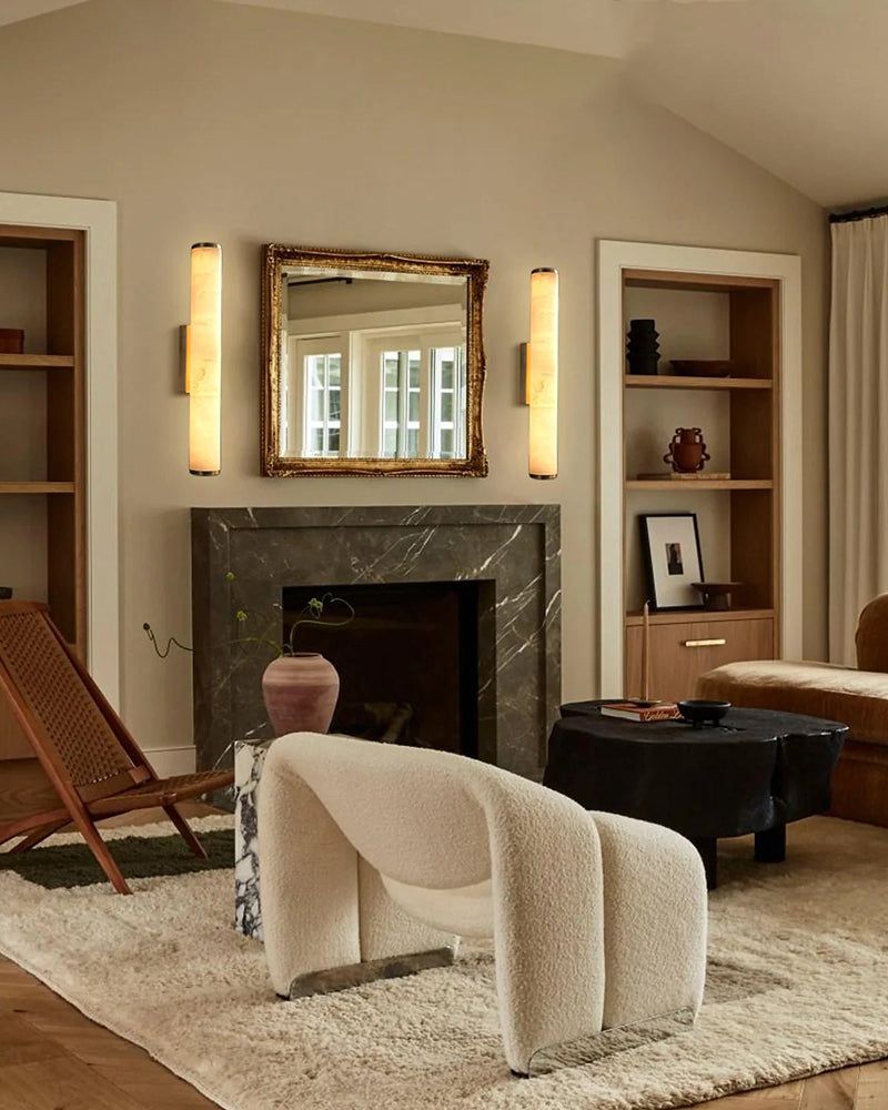 LED Copper Cylindrical Natural Marble Alabaster Wall Sconce Lamp,H30/40/50/60CM