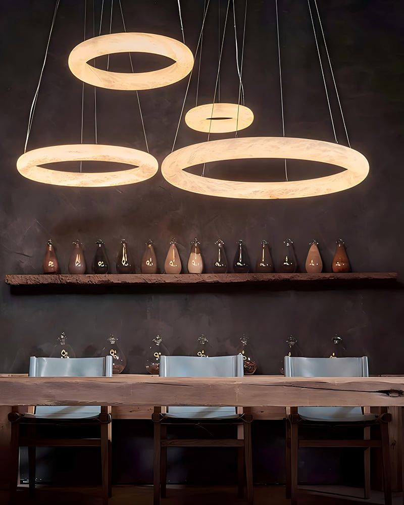 Modern Round Pendant Lamp Ring Circle Ceiling Light Alabaster Lighting Warm White