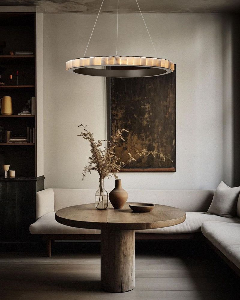 LED Black/Golden large ring chandeliers with marble plate lampshade, layers combination