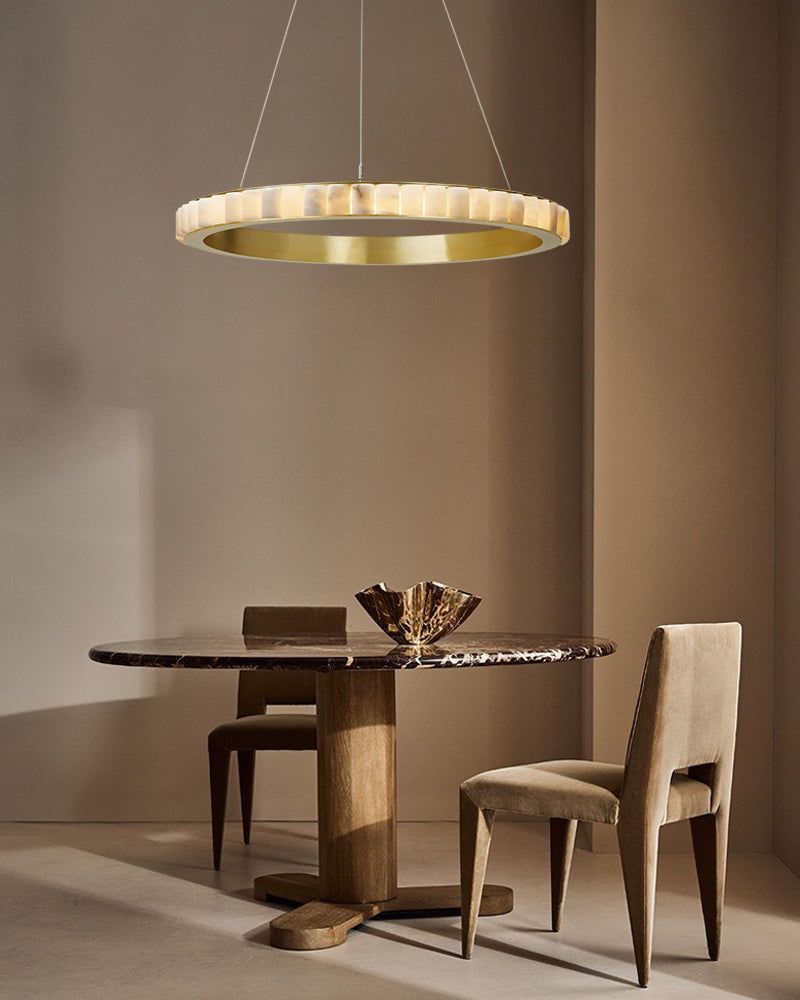 Luxury Alabaster Multi Ring Chandelier in black & gold frame | Cord Adjustment