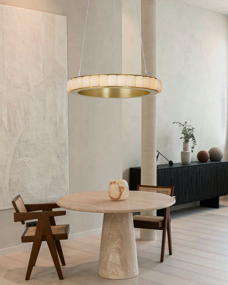 LED Black/Golden large ring chandeliers with marble plate lampshade, layers combination