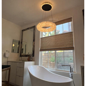 Cervine Round Clear Geode Quartz Crystal Ring Chandelier 24" - Zonesus