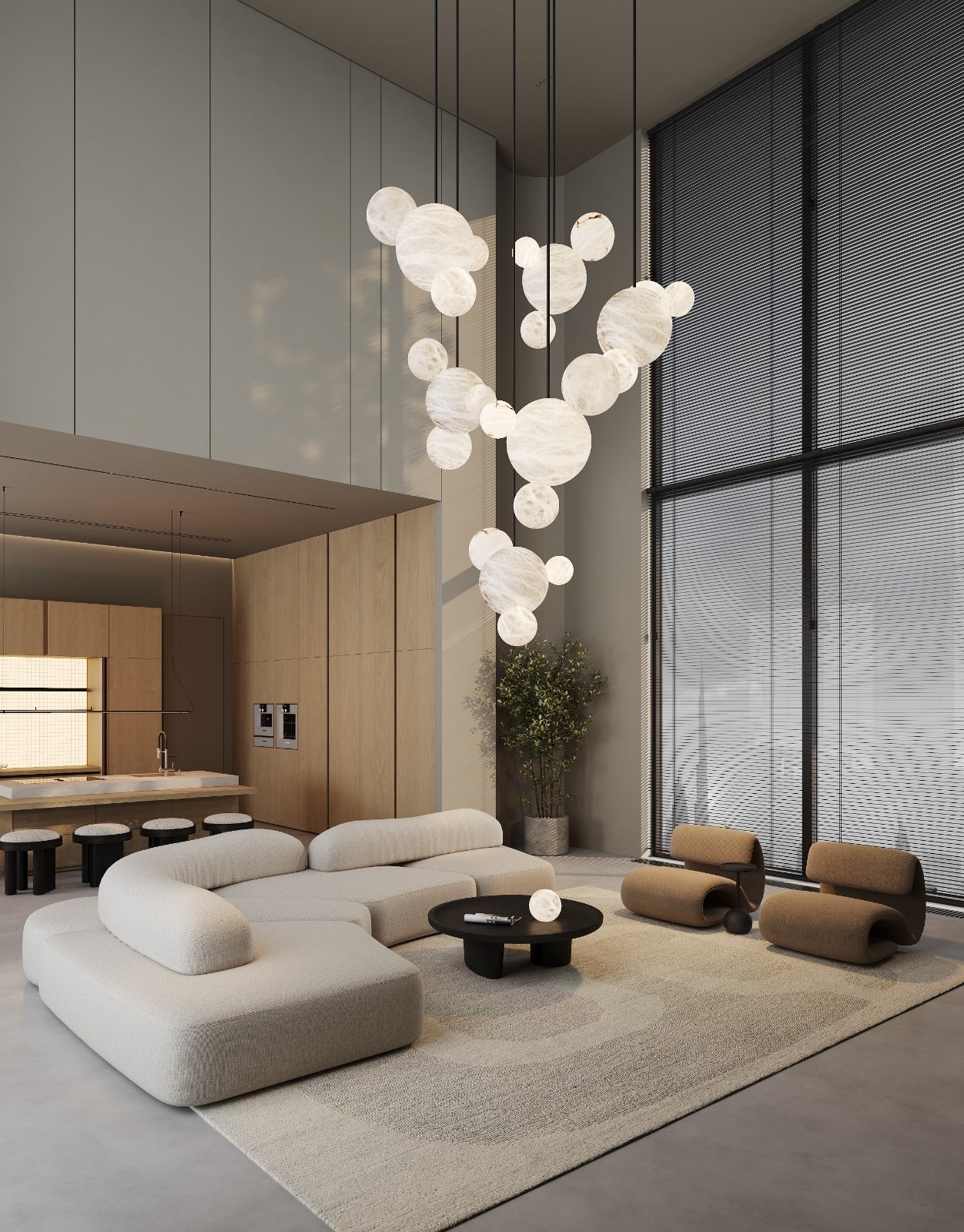 Minimalist Antique Alabaster Cluster Pendant Light Fixtures 6" Wide | Adjustable Cord