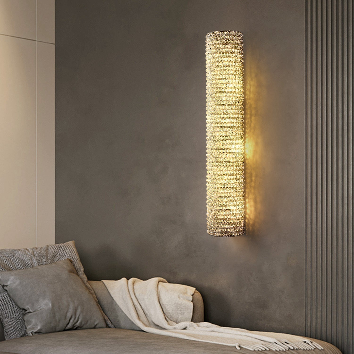 Halo Clear Crystal Beads Wall Sconce 36"H - Zonesus