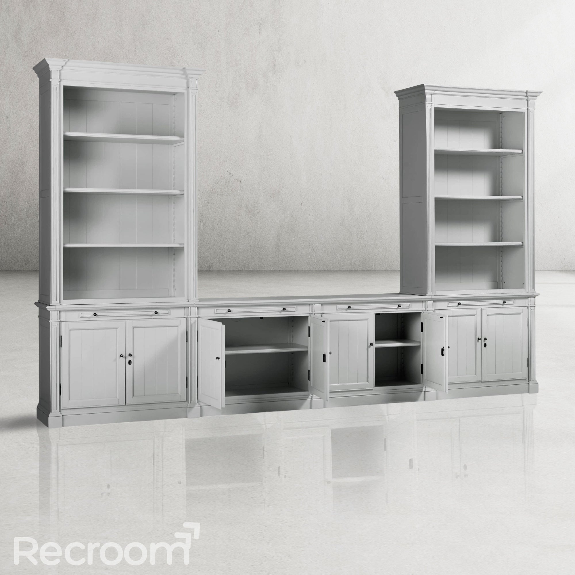 Athus Modular Media Console with Double Bookcases - Zonesus