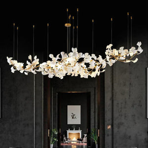 Modern Creative Ginkgo Ceramic Linear Chandelier - Zonesus