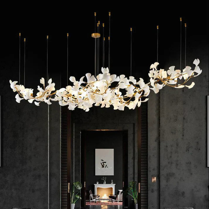 Modern Creative Ginkgo Ceramic Linear Chandelier - Zonesus