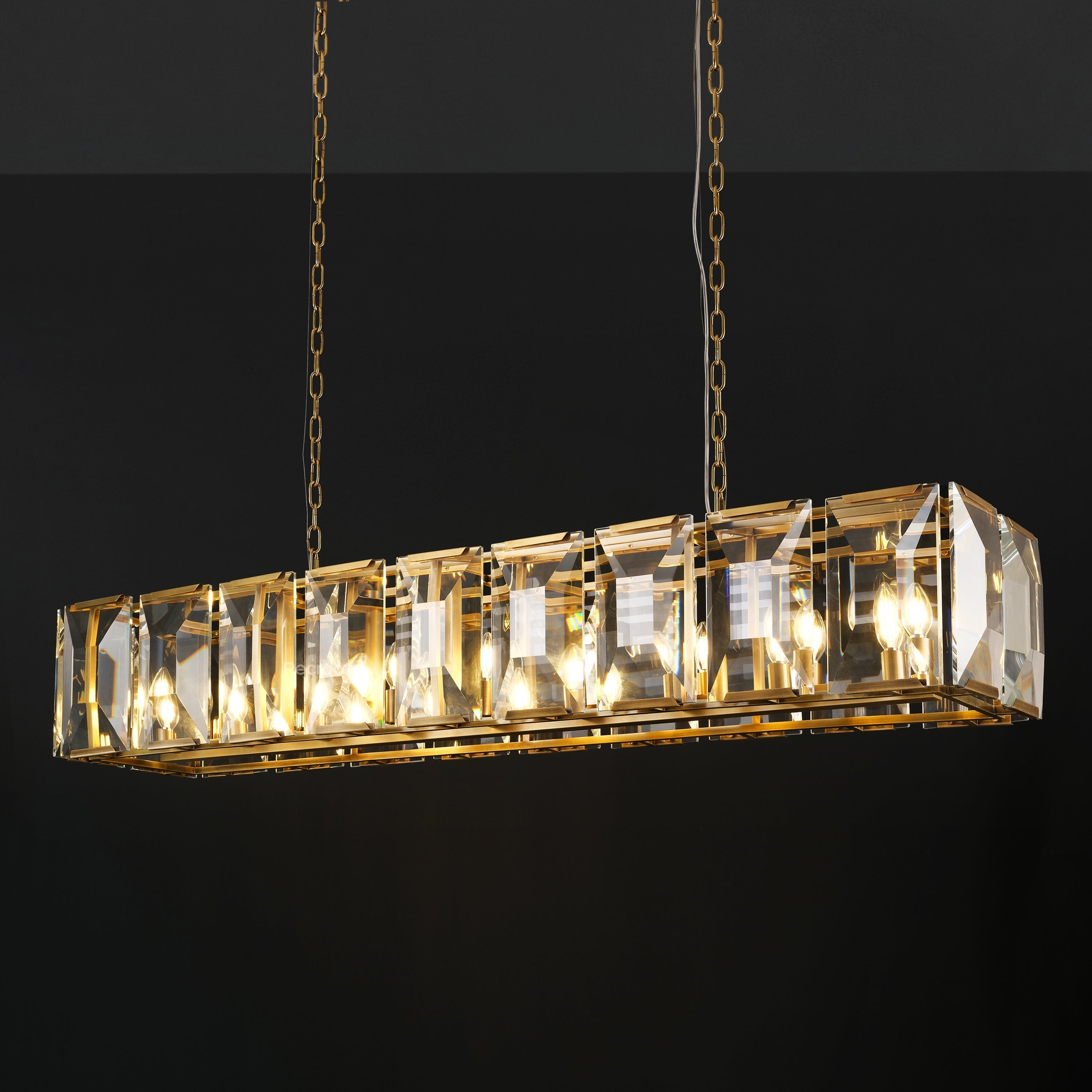 Harllow Multi Crystal Rectangular Chandelier 42“ 54” 62“ 74” - Zonesus