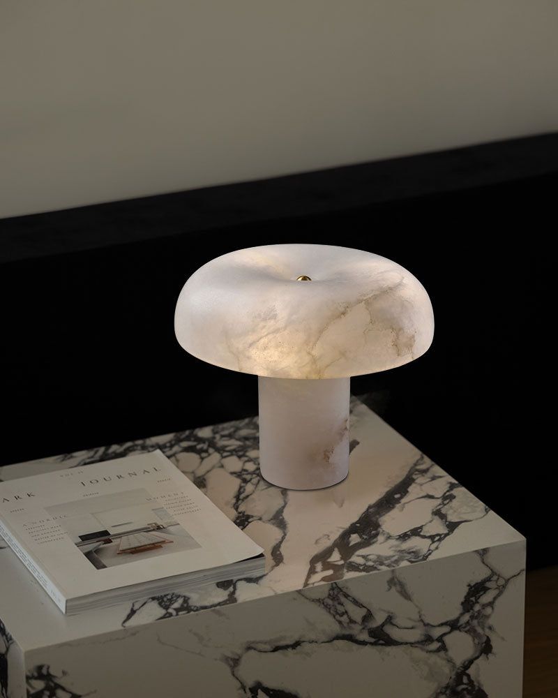 Modern Alabaster Mushroom Bedside Table Lamp Warm White Indoor Lighting