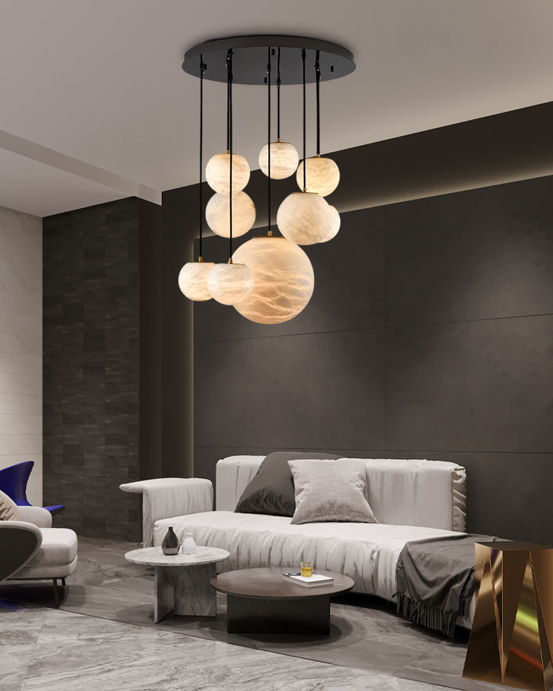 Modern Moon Alabaster Sphere Multi-Light Chandelier Indoor Lighting