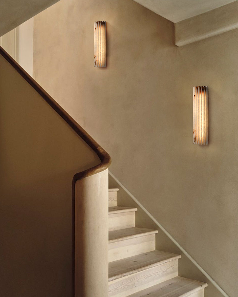 Brass Nature Stone Alabaster Hillside LED Flush Mount Wall Sconces 12" 18" Height