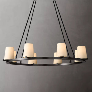 Paillette Round Chandelier For White Fabric Shade 36" - Zonesus