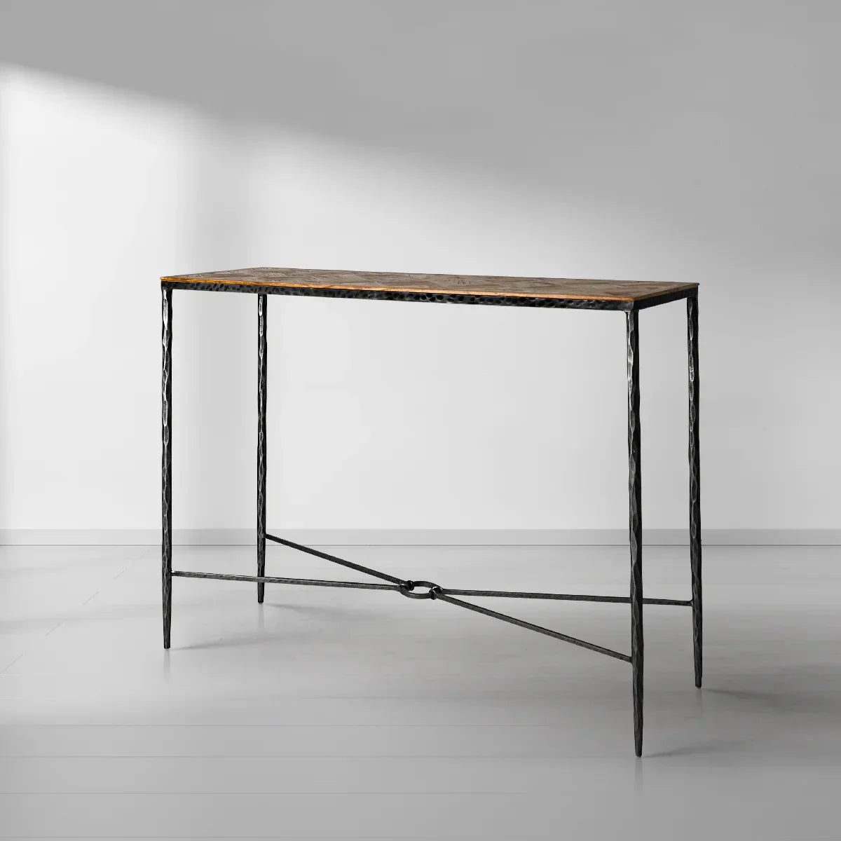 Thaddeo Metal Frame Elm Wood Console Table - Zonesus