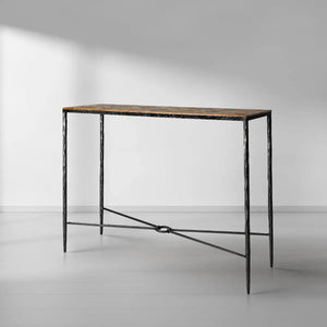 Thaddeo Metal Frame Elm Wood Console Table - Zonesus