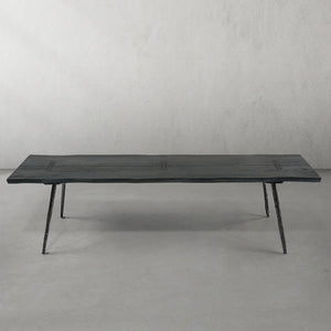 Thaddeo Retro Copper Frame Solid Wood Dining Bench - Zonesus
