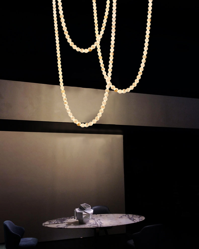 High Lighting Foyer Luxury Custom Ceiling Peal Chandelier with cluster alabaster globes for 3 chains