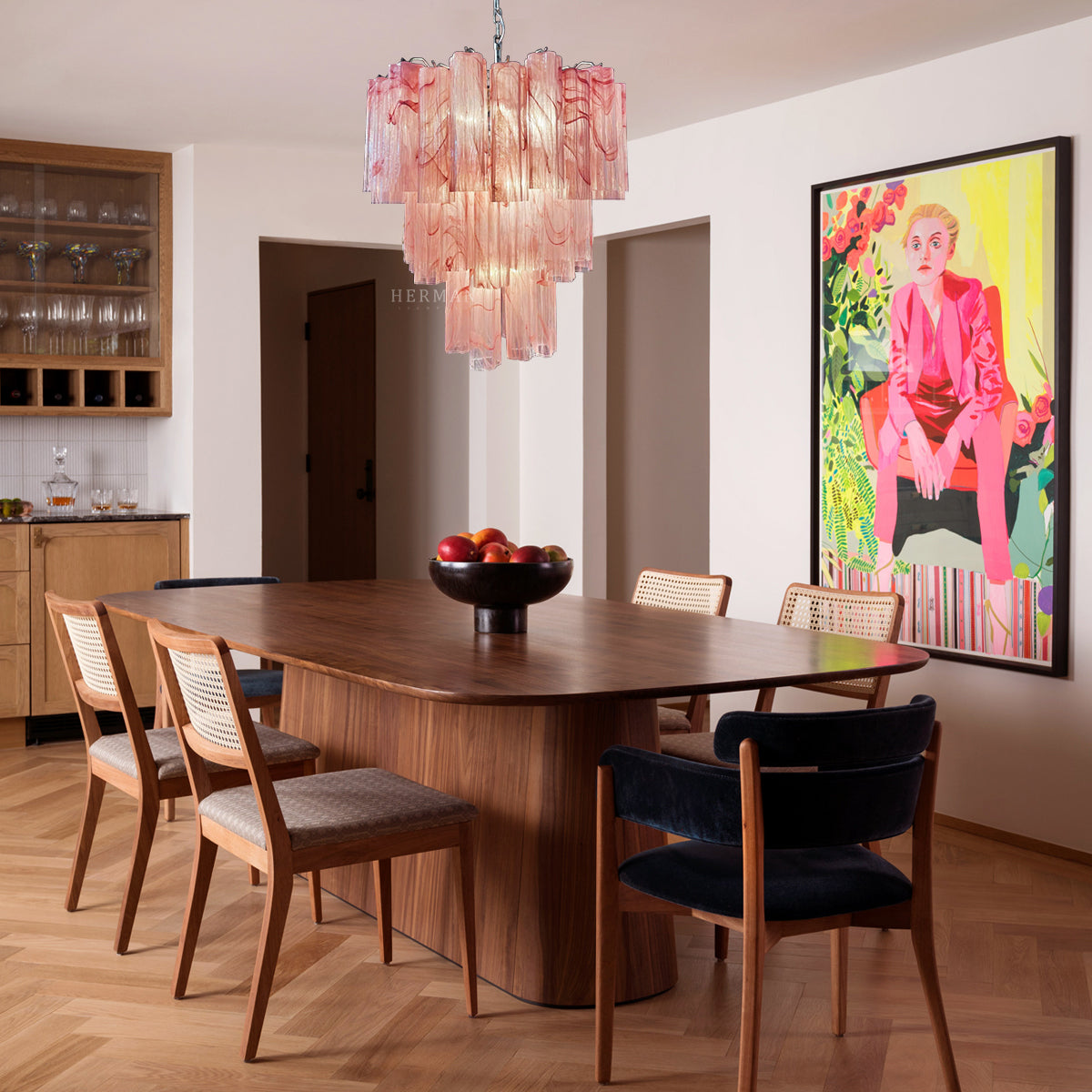Murano Chandelier – 48 tubes – Alabaster Pink - Zonesus