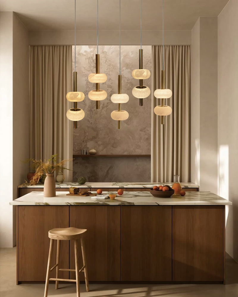 Villa 5 Light New Age Brass Cluster Pendant Light with 4in White Spanish Alabaster Shades