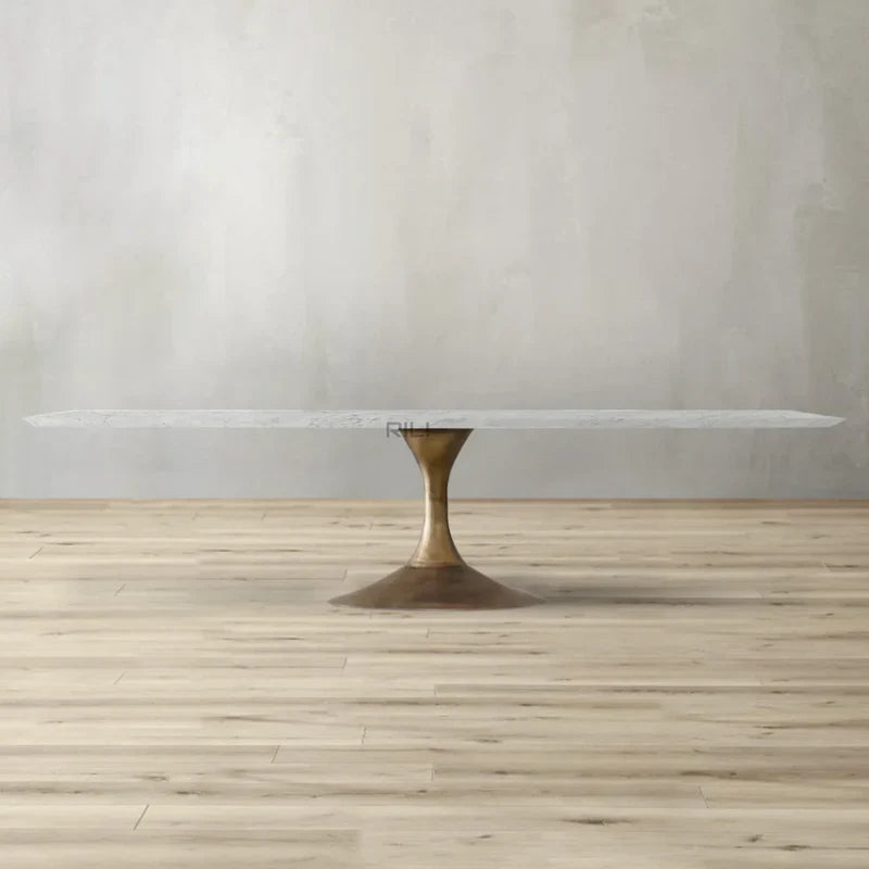 Aero Stone Rectangular Dining Table 72" - Italian Carrara Marble - Antiqued Brass - Zonesus