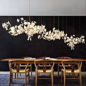 Modern Creative Ginkgo Ceramic Linear Chandelier - Zonesus